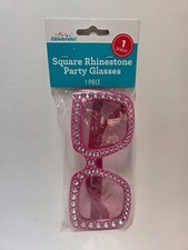Pink Rhinestone Square Party Glasses Costume Novelty Eyewear New
