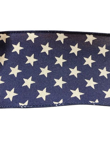 Wired Ribbon SOLD BY THE YARD 2.5”W Patriotic Blue And White Stars - Picture 2 of 3