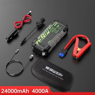 4000A Car Jump Starter 12V PD 100W Fast Charge Power Bank 3Mode Emergency Light 