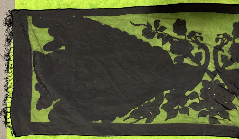 DE COLECCIÓN CHAL PAVOS REALES ENVOLTURA BURNOUT CUENTAS TERCIOPELO GRANDE Y SEDA 68x21 Foto 4 de 4