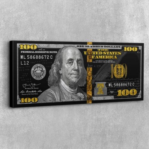Graffiti glode noire Benjamin billet de 100 dollars design toile impression art décoration  - Photo 1 sur 8