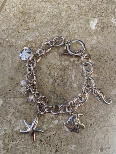 Signed LC Silver Tone Nautical Charm Bracelet 7.5” #1688 - 第 1/7 張圖片