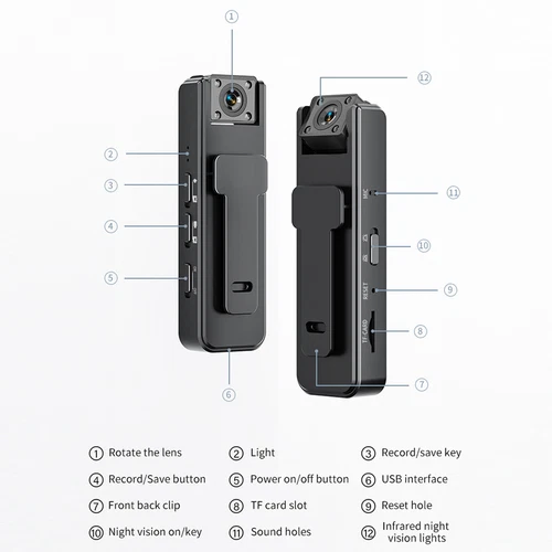 Mini Videocámara WiFi 1080P Cámara Cuerpo de Policía HD 180° Video DVR IR Cámara Nocturna EE. UU. - Imagen 9 de 10