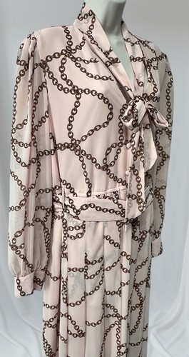 Worthington Womens Dress Long Sleeve Belt Button Up Peach Chains Print NEW Sz XL - Picture 5 of 17