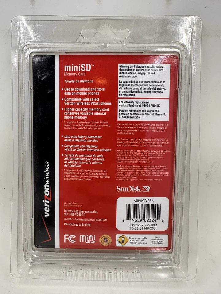 SANDISK Verizon Wireless 256MB MicroSD TransFlash Memory Card NEW  - Image 2 of 2