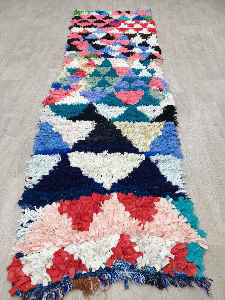 Boucherouite Vintage Moroccan Runner Rug 2x8 Colorful Berber Geometric Boho Rug - Image 4 of 4