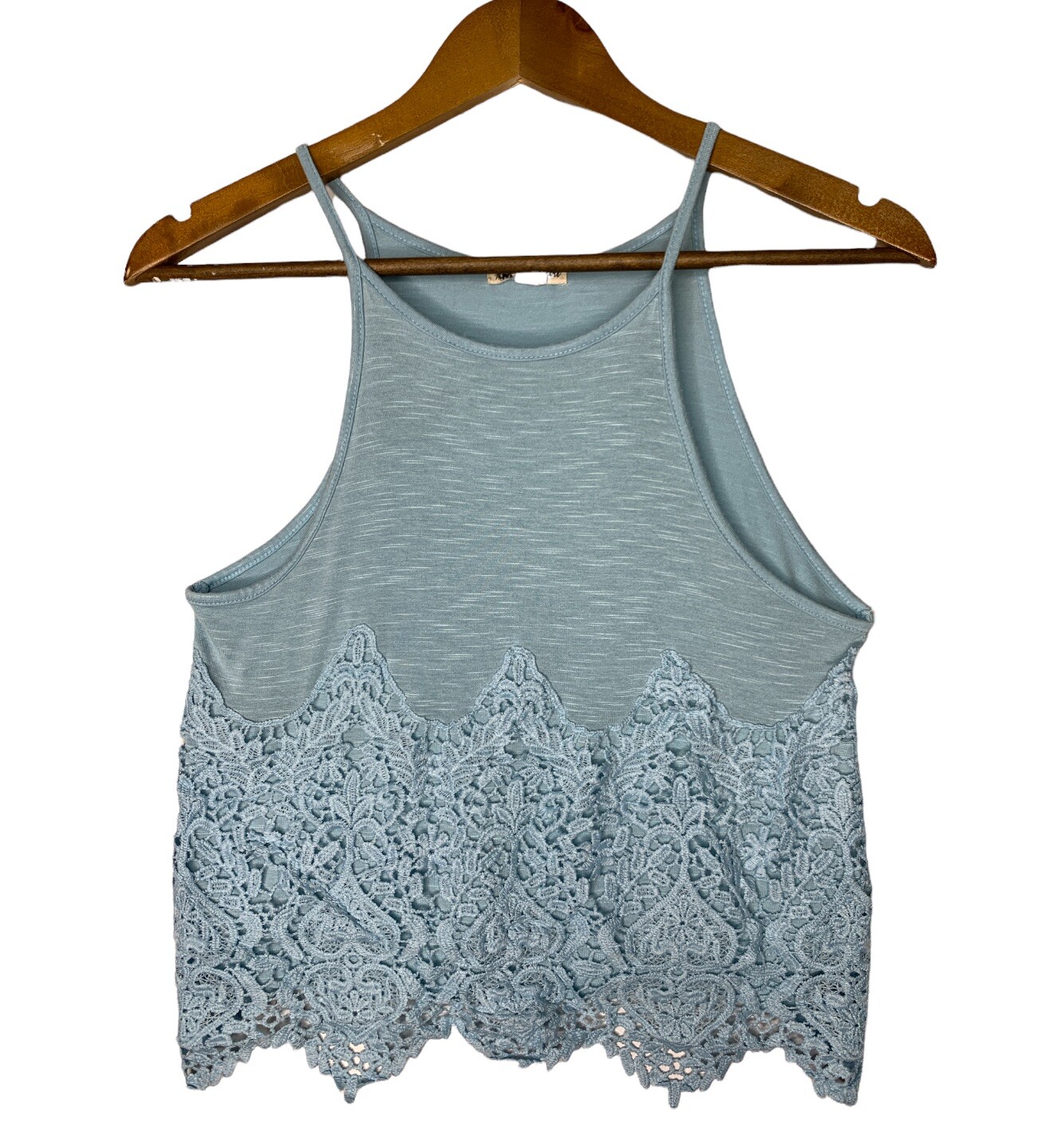 About a Girl Tank Top Junior Girls Size M Light Blue Cropped Lace Layer