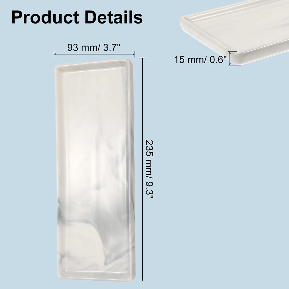 Marble Tray for Bathroom 9" Small Rectangle Ceramic Vanity Tray, Grey - Изображение 2 из 4