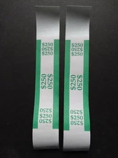 2 - Green $250 Cash Money Self-Sealing Straps Currency Bands 
