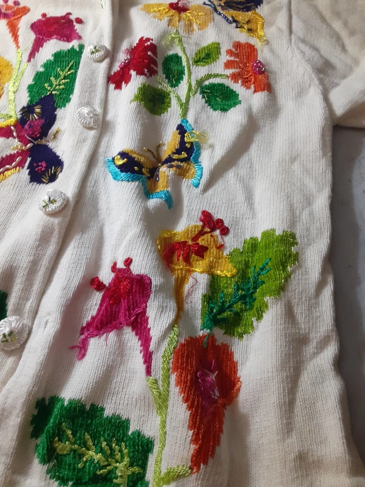 Victoria Harbour Women’s Embroidered Butterfly Cardigan Sweater XL Button Front - Image 3 of 4