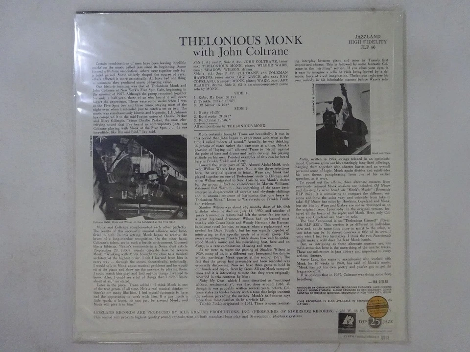 Thelonious Monk John Coltrane  Analogue Pro AJAZ 46 US sealed,180gnumbered  LP - Image 2 of 3