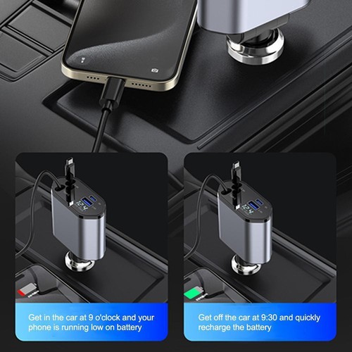 4IN1/100W Car Charger Retractable USB Type-C Cable Android For iPhone NEW I3D2 - Picture 7 of 7