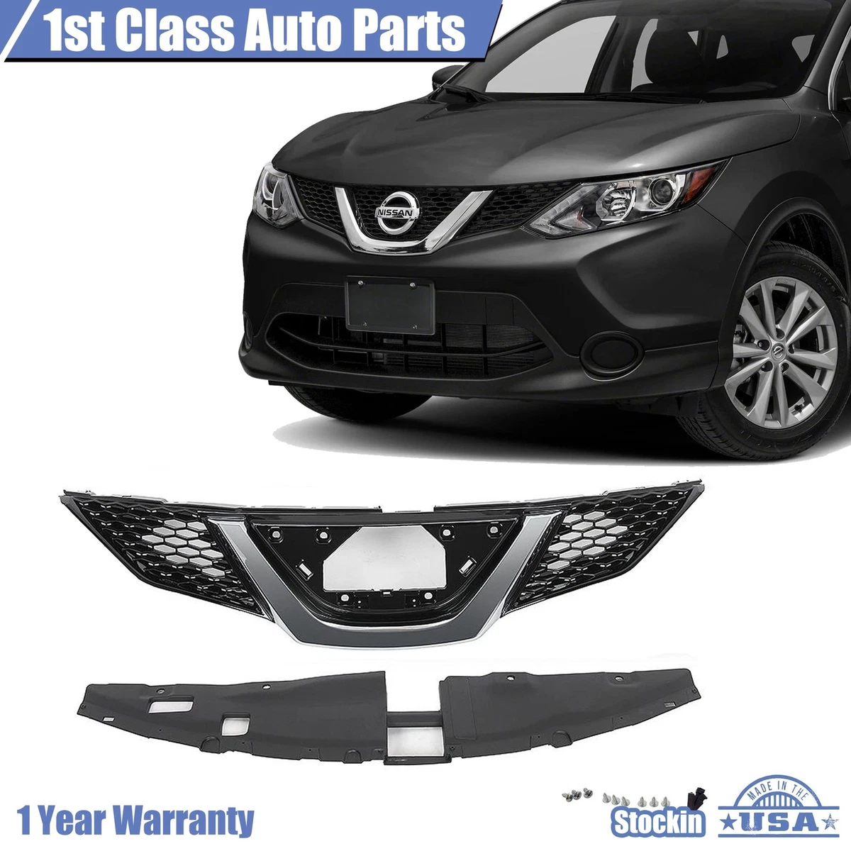 Front Upper Black Chrome Grille For 2017 2018 Nissan Rogue Sport S