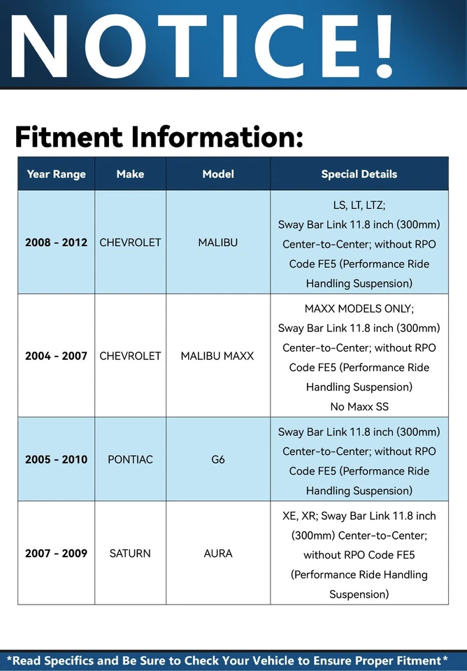 Amortiguadores delanteros traseros barras estabilizadoras para Chevy Malibu Pontiac G6 Aura 2004 2005-08 Foto 2 de 4
