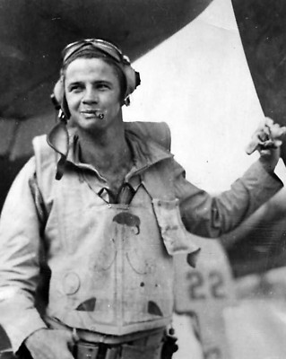 WW2 WWII Photo USMC F4U Corsair Pilot by Plane World War Two / 5419