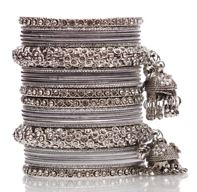Indian Ethnic Silver Color Bangles Handcrafted Traditional Jewelry