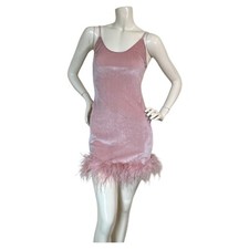 Fashion Nova Blush Pink Velvet Feather Dress M