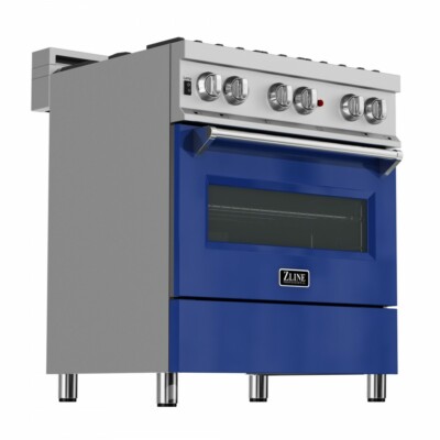 ZLINE 30'' DUAL FUEL RANGE OVEN GAS ELECTRIC STAINLESS BLUE GLOSS DOOR RAS-BG-30