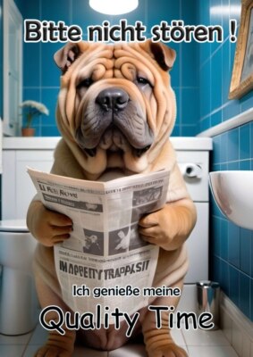 Blechschild Alu bedruckt rostfrei 20x30cm - Klo Toilette Shar Pei Zeitung 115