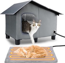 Heated Cat House for Outdoor Cats - Waterproof Weatherproof Elevated Cat