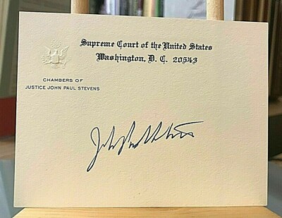 Justice John Paul Stevens Signed A Superb U S Supreme Court Chambers Card, Mint!
