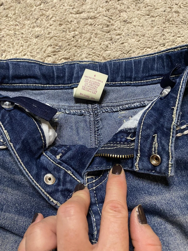 Faded Glory Jeans Girls Size 6 Medium Blue Wash Embroidered Distressed Faded - Image 4 of 4