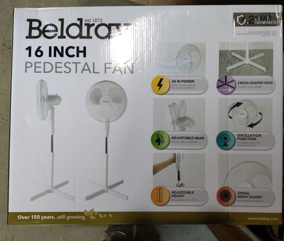 Beldray 16 Inch Stand Fan EH3196 White / New (Opened) 5054061293845