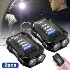 2Pcs Mini Keychain Flashlight Super Bright Torch Rechargeable LED&COB Light Lamp