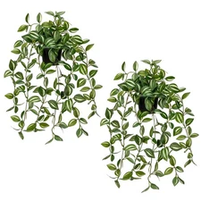 2 Pack Fake Hanging Plants for Shelf in Back Pot Small Artificial Hanging Ivy...