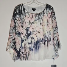 I.N. Studio Blouse Womens Small Pink Black Abstract Flutter Sleeve Top NWT Flowy
