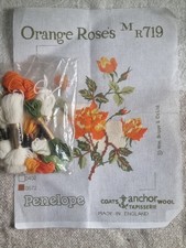 Vintage Penelope Needlework Tapestry Kit, Partly Completed/Orange Roses, M R 719