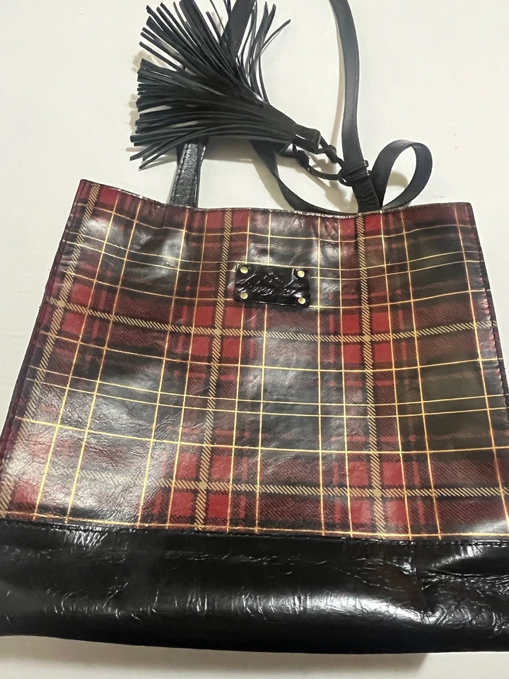 Patricia Nash Large Toscano Gold Foil Tartan Plaid Tote Purse Shopper Leather - Image 2 of 4