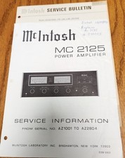 McIntosh MC2125 Power Amp Service Info. w/Bulletin SN AZ1001-AZ2804 Original