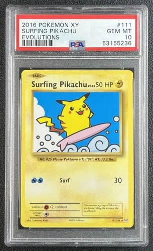 SURFING PIKACHU PSA 10 2016 POKEMON XY EVOLUTIONS #111/108 GEM MINT 5236