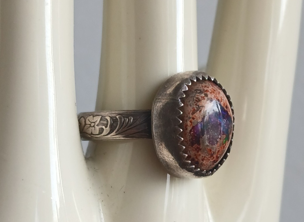 Sterling Artisan Boulder Opal Ring - image 5