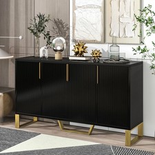 Modern Sideboard W Four Doors Metal Handles Legs Adjustable Shelves