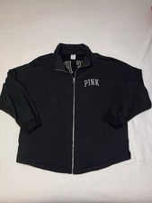 Victorias Secret LOVE PINK Zip-Up Sweatshirt Size XL Black Gold Glitter Patches