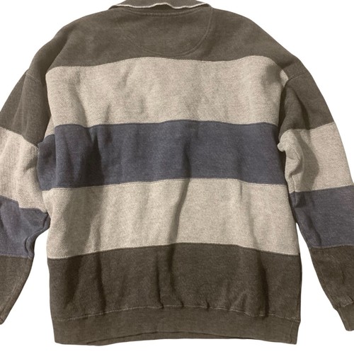 Generra Sport Sweater Men Large Gray Colorblock Stripe Waffle Knit Retro 80s 90s - Picture 4 of 19