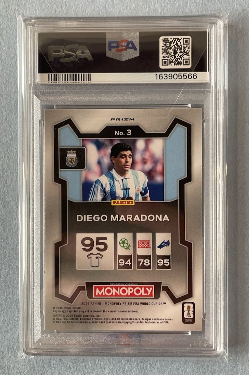 PSA 9 Mint Diego Maradona FREE PARKING Prizm SSP 2026 FIFA World Cup Monopoly view 2