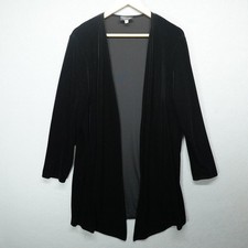 Vintage Velvet Cardigan Womens 14 Black Open Front Made in USA Onyx Nite
