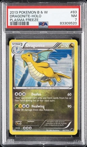2013 POKEMON B&W PLASMA FREEZE #83 DRAGONITE-HOLO PSA 7