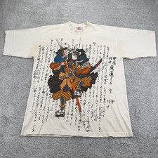 Kanji T Shirt Mens XL Cream Samurai Graphic Japanese Script Made in USA Vintage