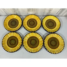 Carol Endres 10.5" Dinner Plates Vintage Sunflower Set of 6 Crazing READ