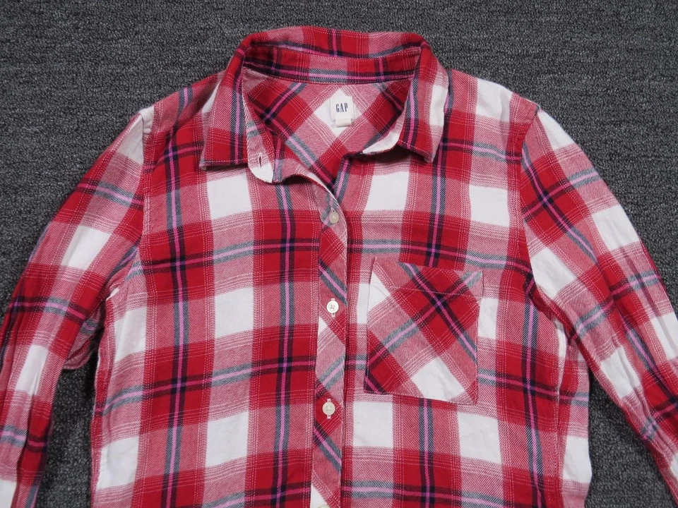 Camisa GAP Feminina XS Vermelha Branca Xadrez Botão Manga Longa Bolso Casual - Imagem 2 de 4