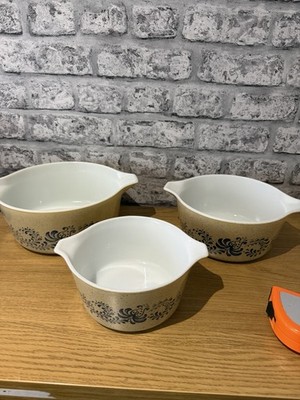 3er Set Pyrex Homestead Auflaufformen selten Vintage Retro 70er Jahre