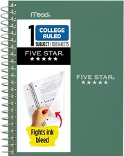 Five Star Personal Spiral Notebook, 1 Subject, 1 Count (Pack of 1), Green