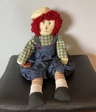 21” COLLECTIBLE CLOTH RAGGEDY ANDY DOLL WITH Coveralls And BEAD EYES