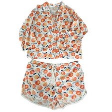 LOFT Sleep Peach Pajama Set Button Down Top Shorts Size M L Ivory Cottagecore