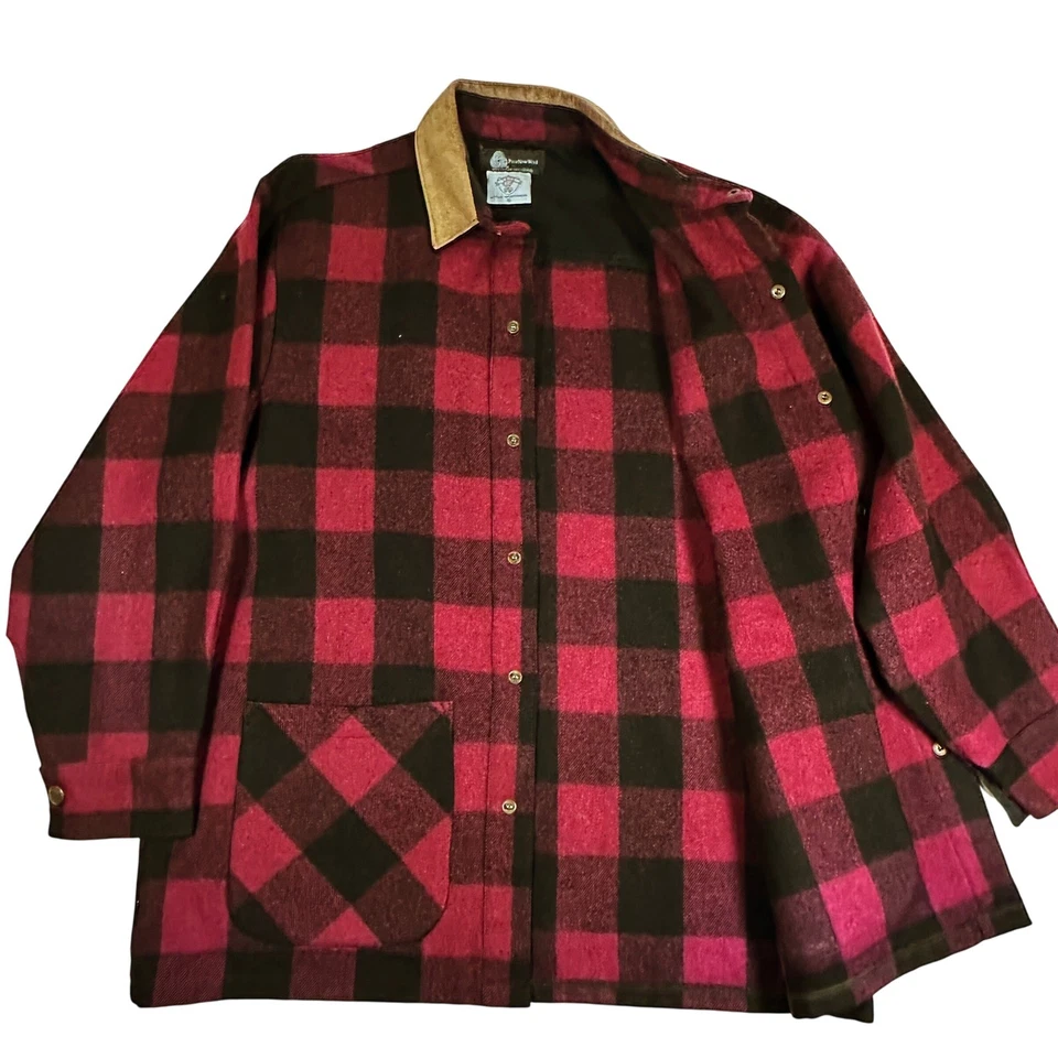 VTG Virgin Wool Coat Jacket XL Original JAMES McKENZIE Buffalo Plaid Red Black - Image 2 of 4