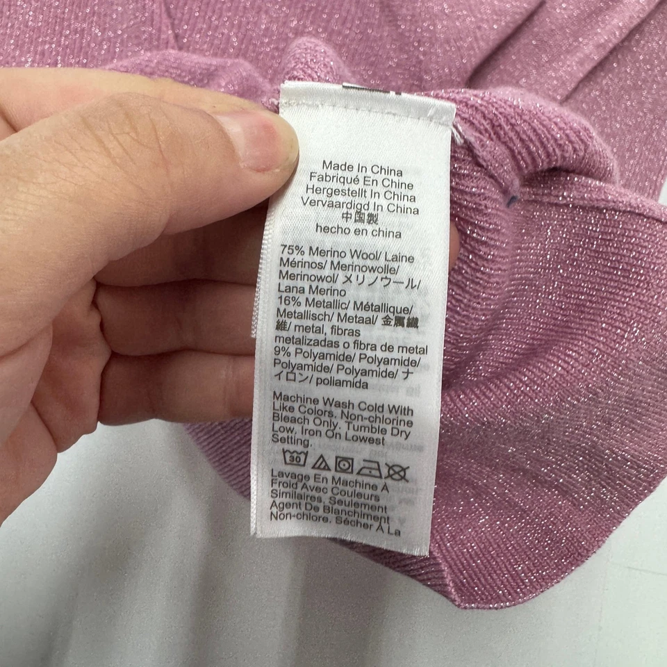 Suéter feminino J.Crew X pequeno rosa brilhante metálico gola alta mistura de lã merino - Imagem 4 de 4